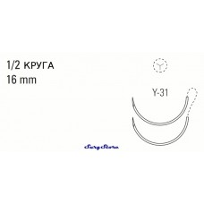 XX5166 TICRON нерассасывающийся, 75 см, белый, 2-0, с двумя иглами Y-31, жесткие прокладки, 3х5 мм